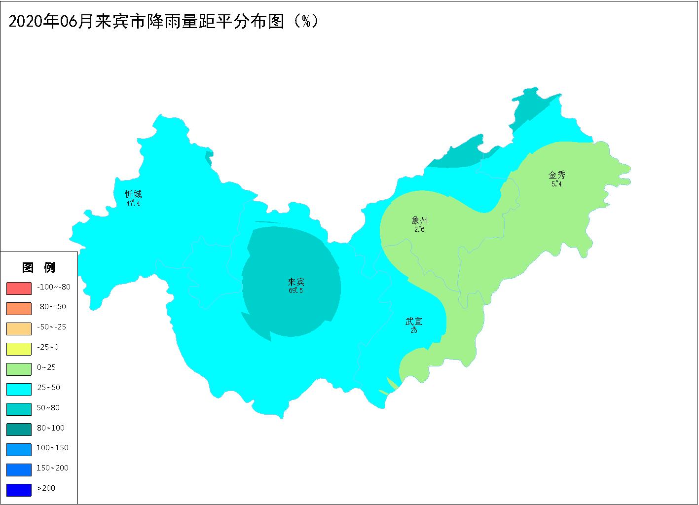 6%    :2020年 月降雨量距平分布图(%)